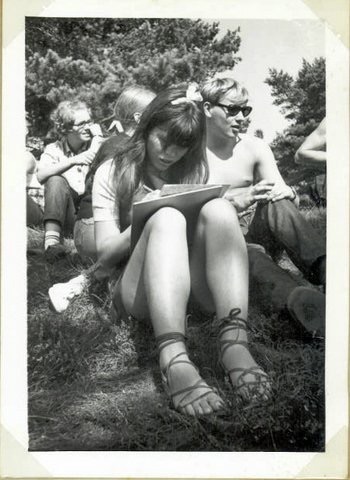 Writing home on a school camp in 1969