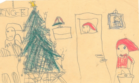 Christmas drawing. We had a window in the door to our room so that our parent could see if we slept