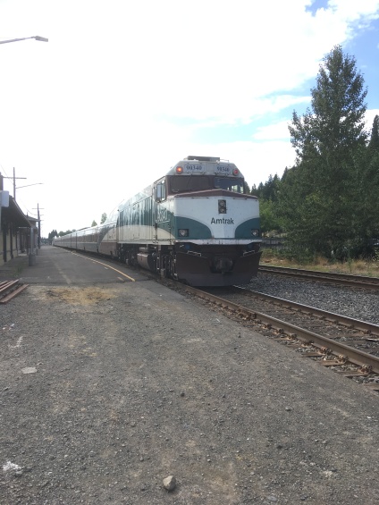 The Amtrak train at Eugene Station. Henry's and his third cousin' family lived in Eugene.